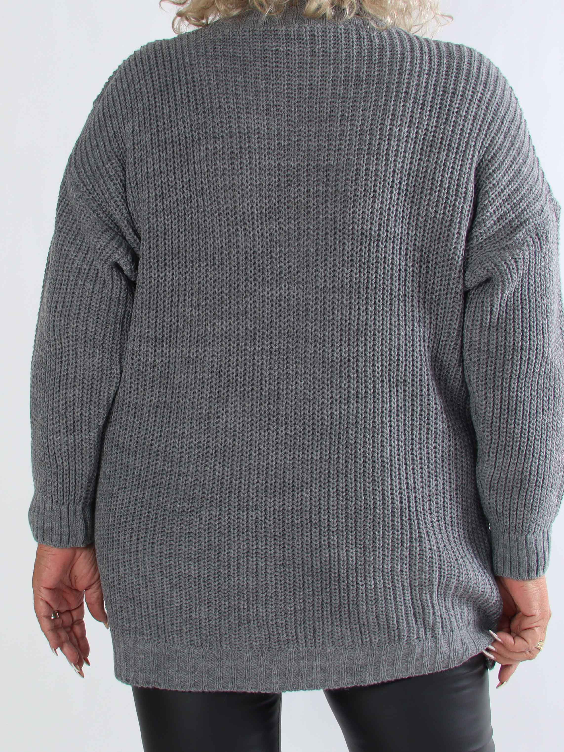 Cindy - Enfärgad mysig stickad plus size tröja med polotröja
